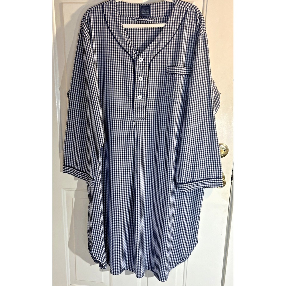 Majestic International Men's Blue/White Check 100% Cotton Nightshirt L/XLT